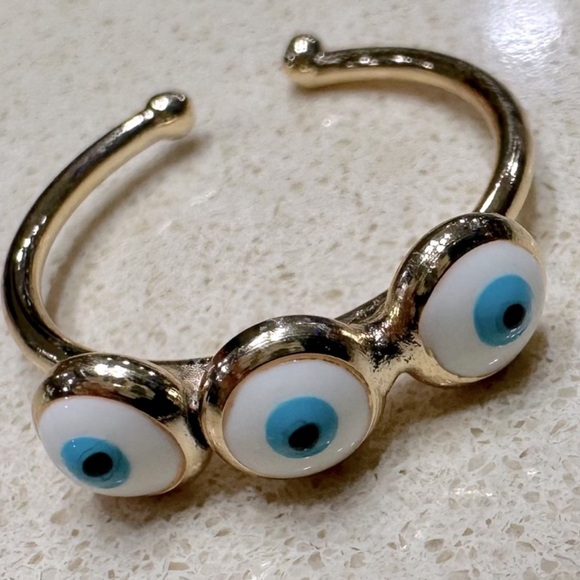 Evil Eye Gold Plated Bangle Adjustable ring - Picture 3 of 3